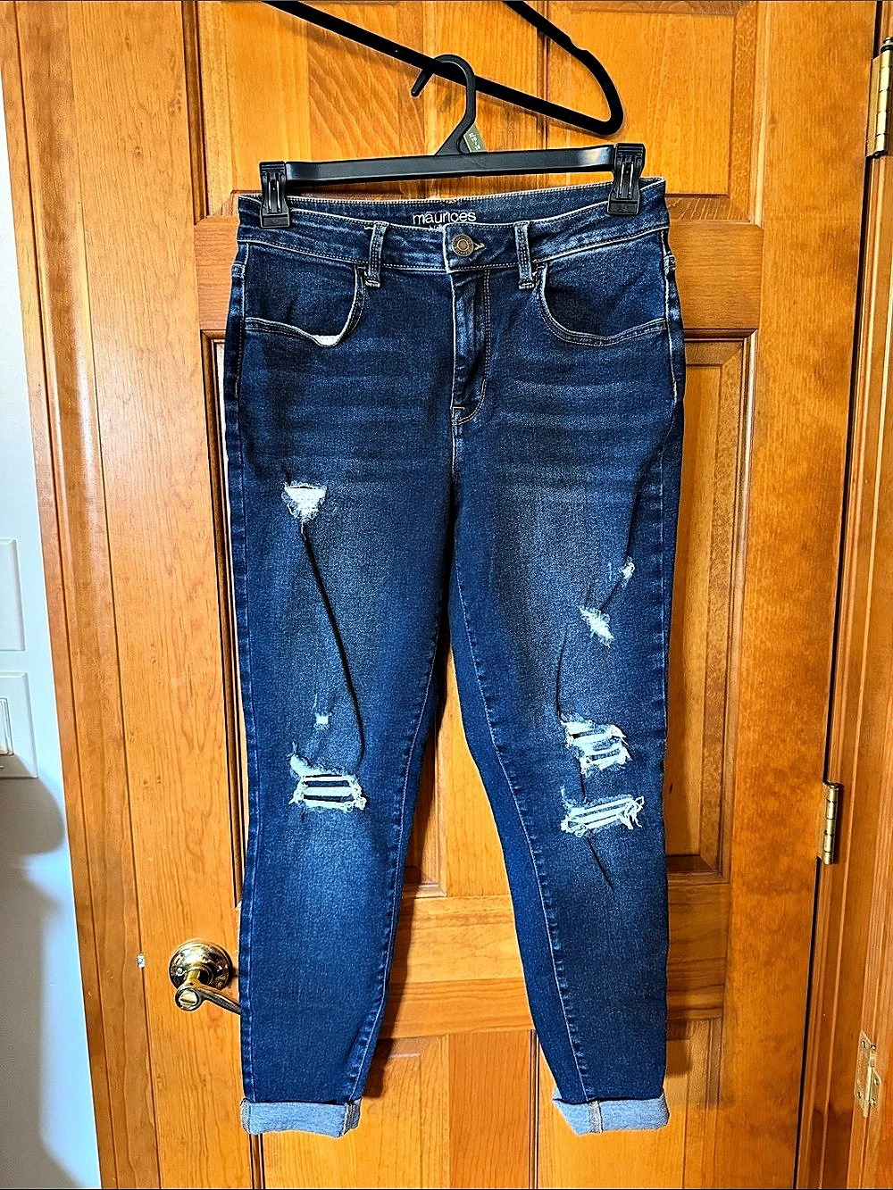 Maurices Distressed Skinny Jeans in Blue Medium Long